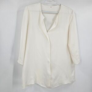 Peter Cohen blouse Top Cream White 100% Silk 3/4 Sleeve Relaxed Fit Boxy Size M